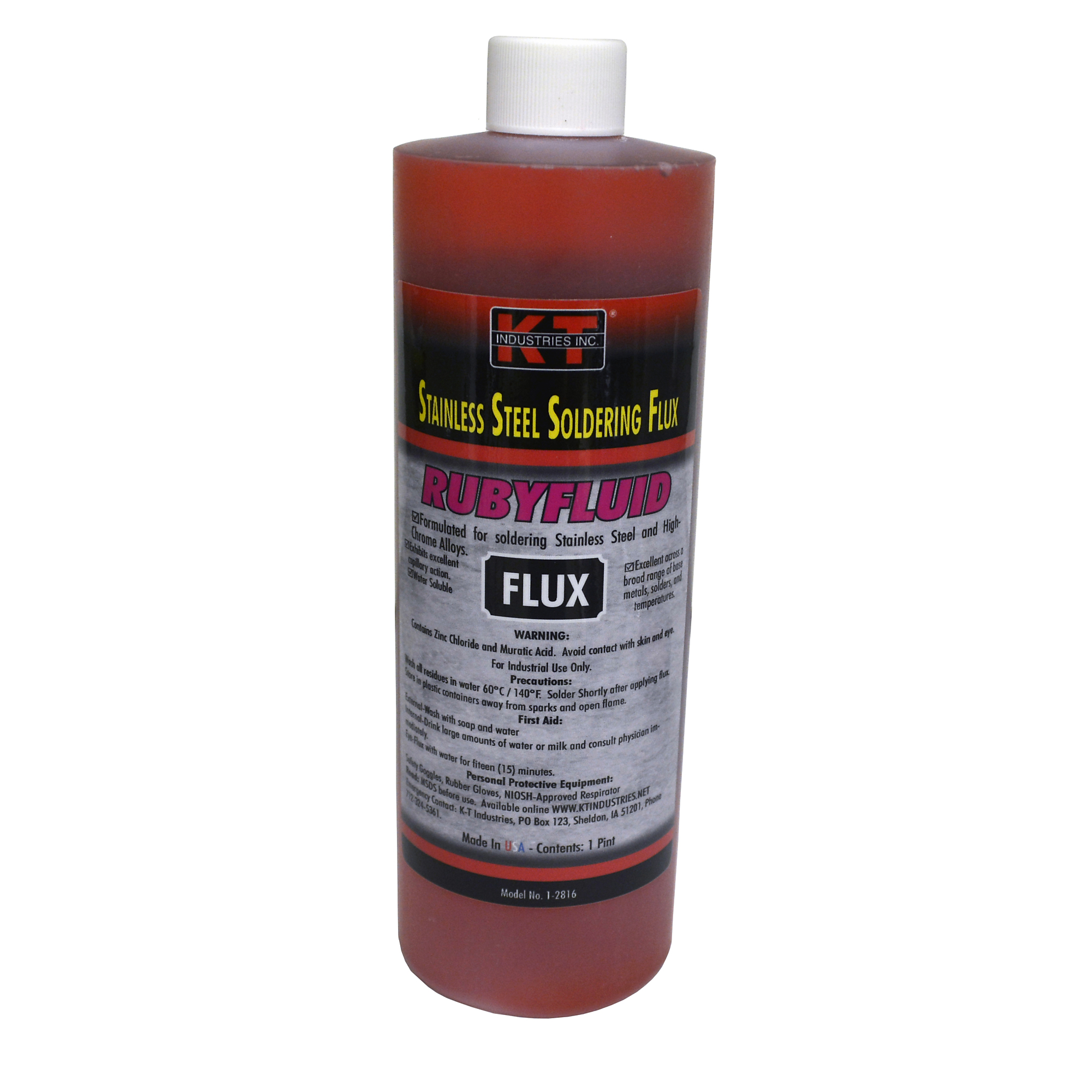 K-T Industries Ruby Fluid Stainless Steel Soldering Flux — 1 Pint, Water Soluble, Non-Fuming, Model# 1-2816